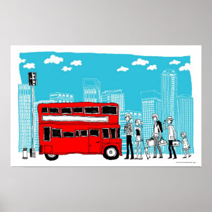 Commuters waiting at bus stop poster