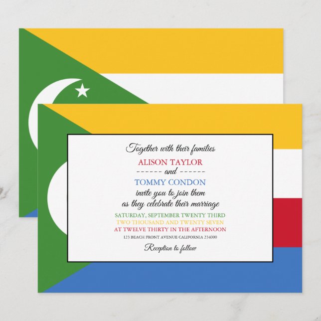 Comorian Flag, Flag of Comoros Wedding Invitation (Front/Back)
