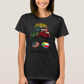 Comoros American Flag   USA Comorians Messy Bun T-Shirt