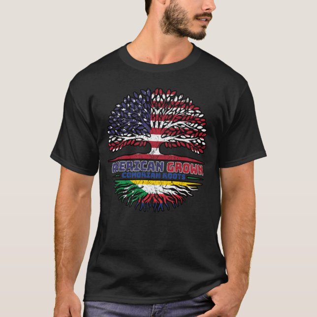 Comoros Comorian American USA Tree Roots Flag T-Shirt (Front)