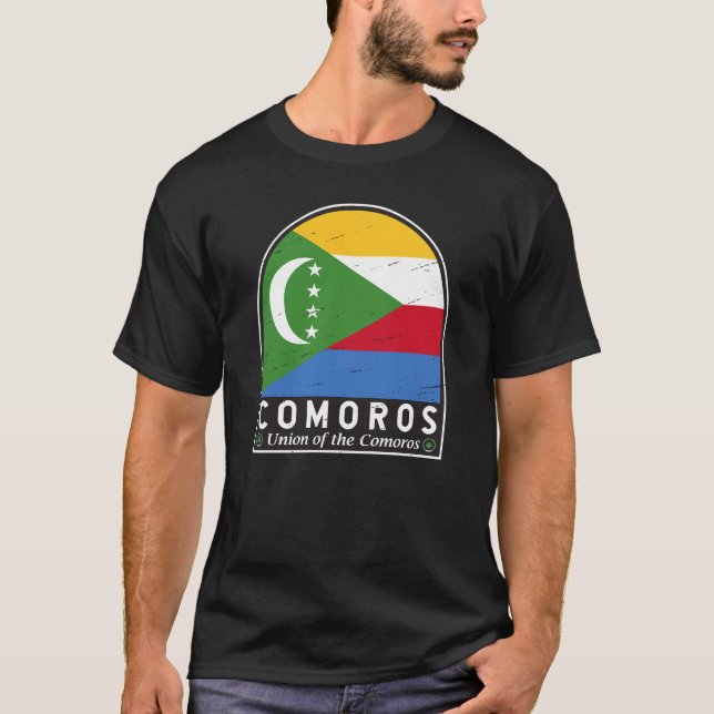 Comoros Flag Emblem Distressed Vintage T-Shirt (Front)