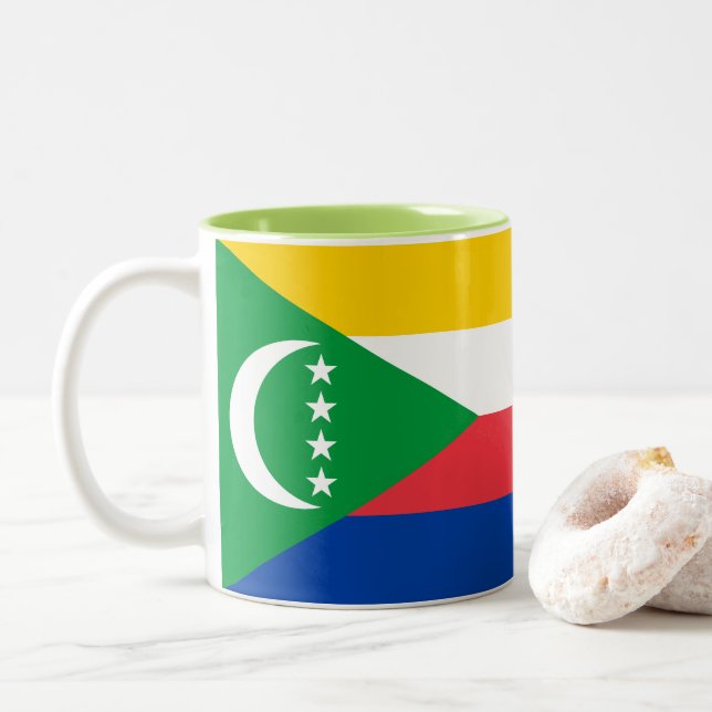 Comoros Flag Two-Tone Coffee Mug (With Donut)