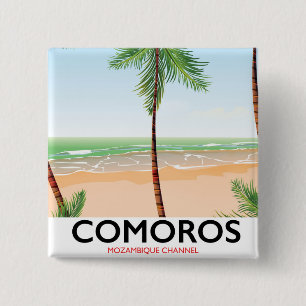 Comoros island vacation poster. 2 inch square button