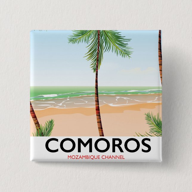 Comoros island vacation poster. 2 inch square button (Front)