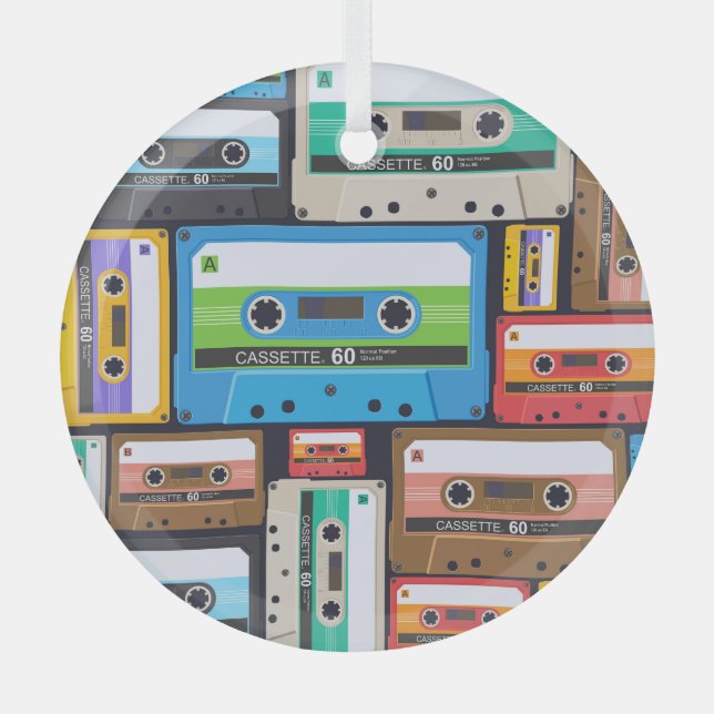 Compact Cassettes Abstract Composition Glass Ornament (Front)