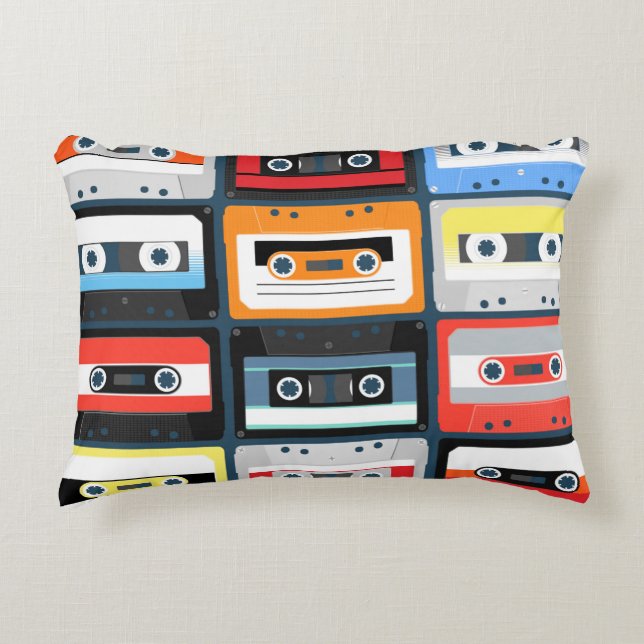 Compact cassettes. Set. Vintage illustration flat  Accent Pillow (Front)