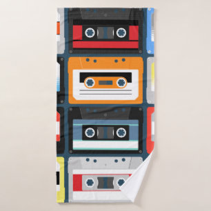 Compact cassettes. Set. Vintage illustration flat Bath Towel