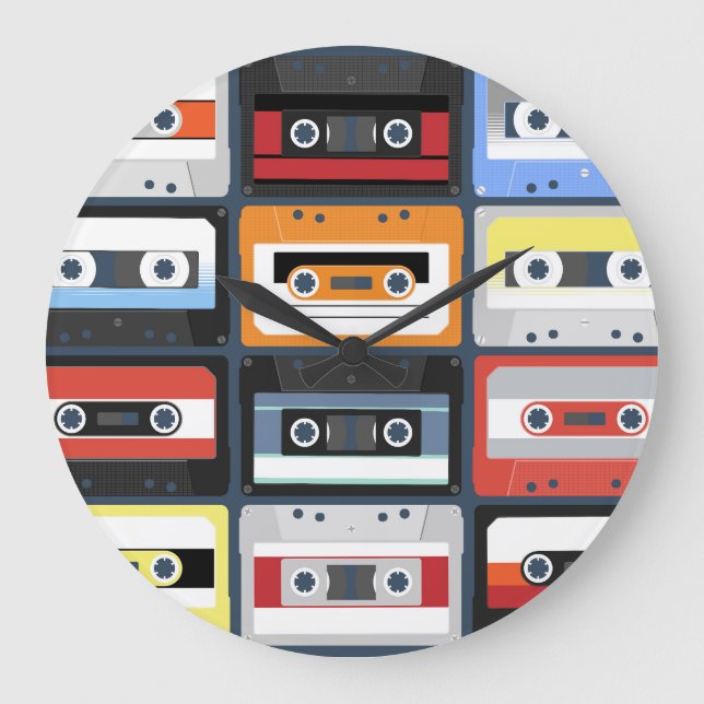 Compact cassettes: vintage flat design. large clock (Front)