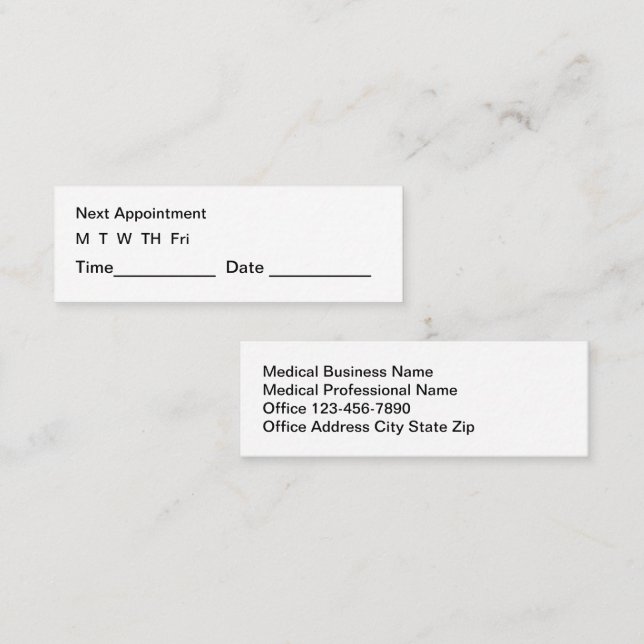 Compact Medical Appointment Business Cards (Front/Back)