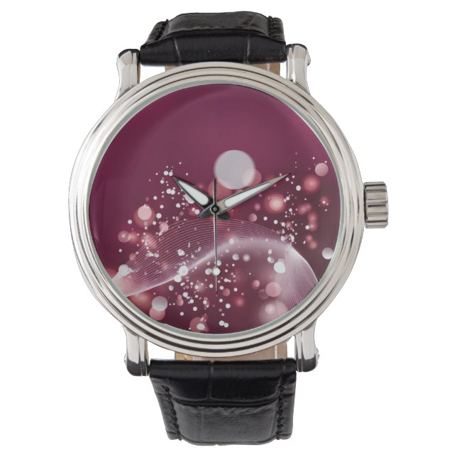 compact mirror Elegant Pink and White Design Watch (Front)