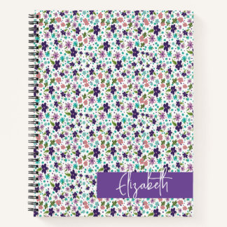 Compact Purple and Teal Floral Spiral Notebook
