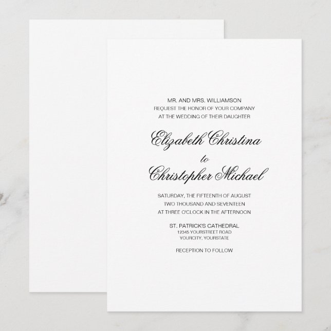Compact Traditional Elegance (Reception to Follow) Invitation (Front/Back)