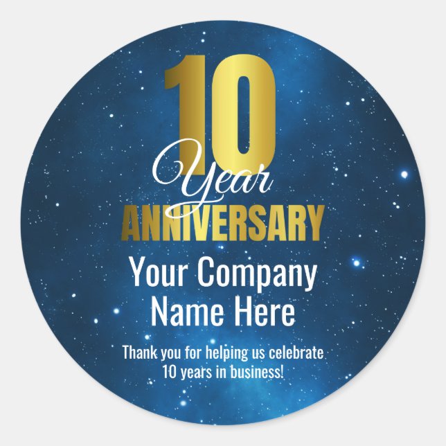 Company 10 Year Anniversary Business Classic Round Sticker (Front)