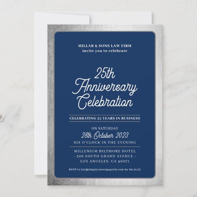 COMPANY ANNIVERSARY modern business navy silver Invitation (Front)