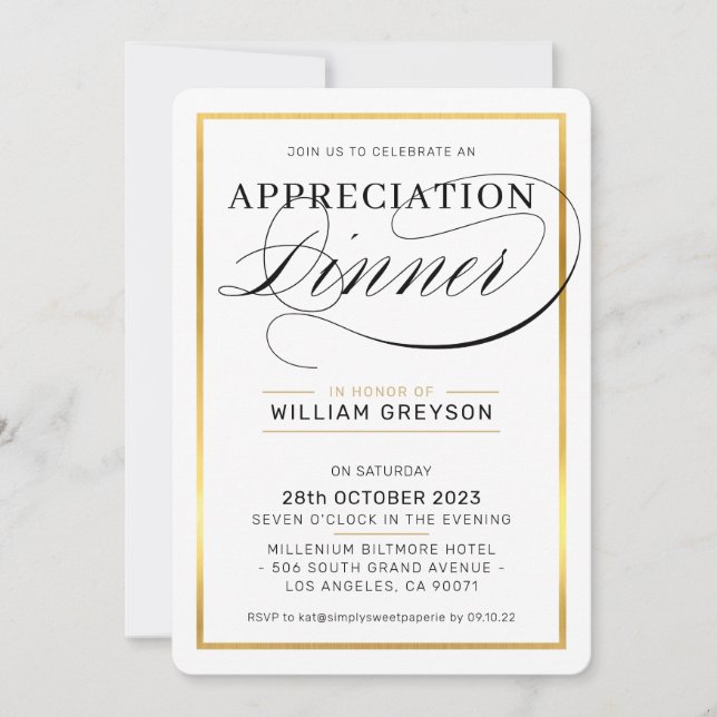COMPANY APPRECIATION DINNER modern business black Invitation (Front)