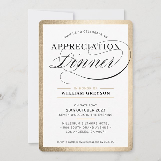 COMPANY APPRECIATION DINNER modern business gold  Invitation (Front)