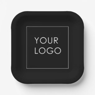 Company Business Corporate Logo Black Square Paper Plate