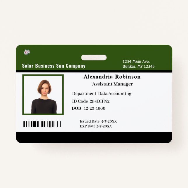 Company Business Employees ID Identification Badge (Front)
