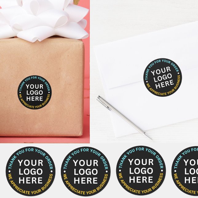 Company Business Logo | Black Branded Thank You  Classic Round Sticker (black thank you stickers
)