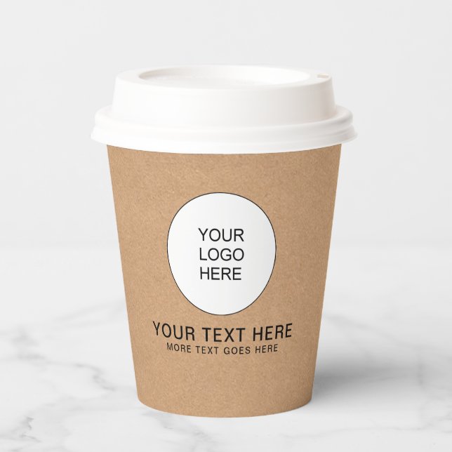 Company Business Logo Event Rustic Craft With Lid Paper Cups (Front)