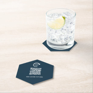 Company Business Logo QR Code Navy Blue Paper Coaster