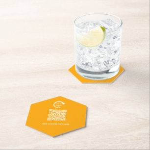 Company Business Logo QR Code   Retro Gold Paper Coaster