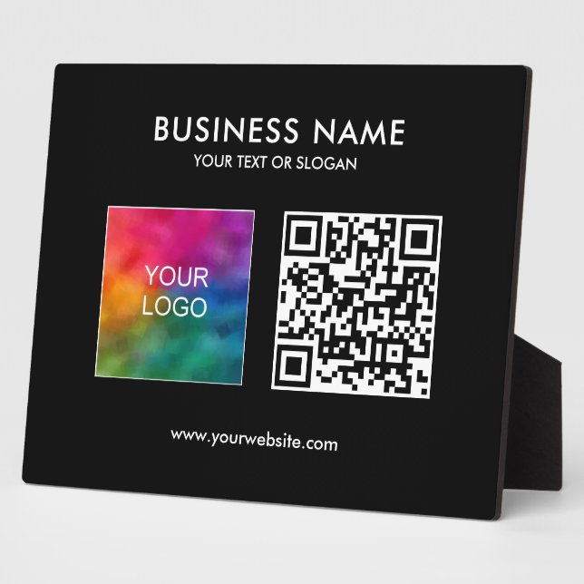 Company Business Logo QR Code Template Horizontal Plaque (Side)