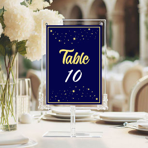 Company Charity Gala Ball Event Elegant Gold Blue Table Number