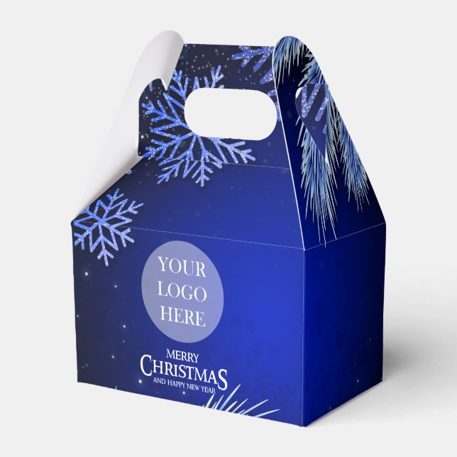 Company Christmas Party Blue Logo Personalized Favor Box (Front Side)