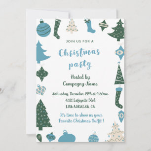 Company Christmas Party Invite Cute green blue