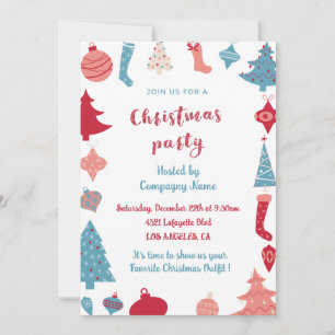 Company Christmas Party Invite Cute Pink and Blue