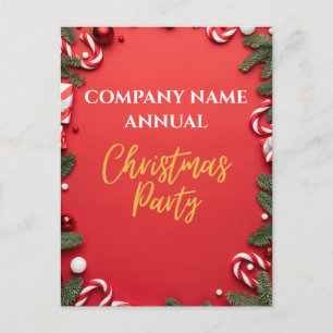 Company Christmas Party Red Candy Cane Invitation Postcard
