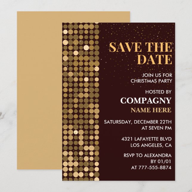 Company Christmas Party Save the date Gold Invitation (Front/Back)