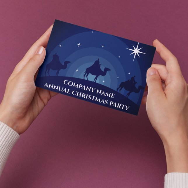 Company Christmas Party Three Wisemen Blue Star Postcard (Creator Uploaded)