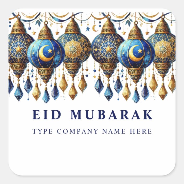 Company Corporate Eid Mubarak Holiday Postcard Square Sticker (Front)