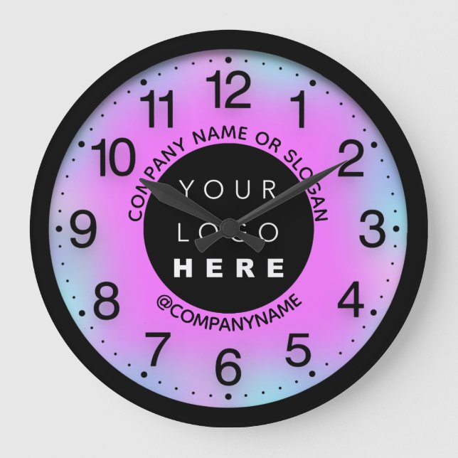 Company Custom Logo Pink Blue Name Slogan  Large Clock (Front)