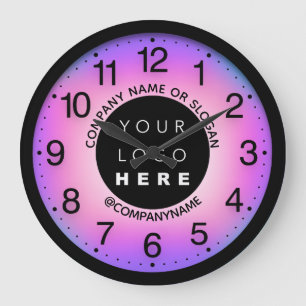 Company Custom Logo Pink White Name Slogan Large Clock