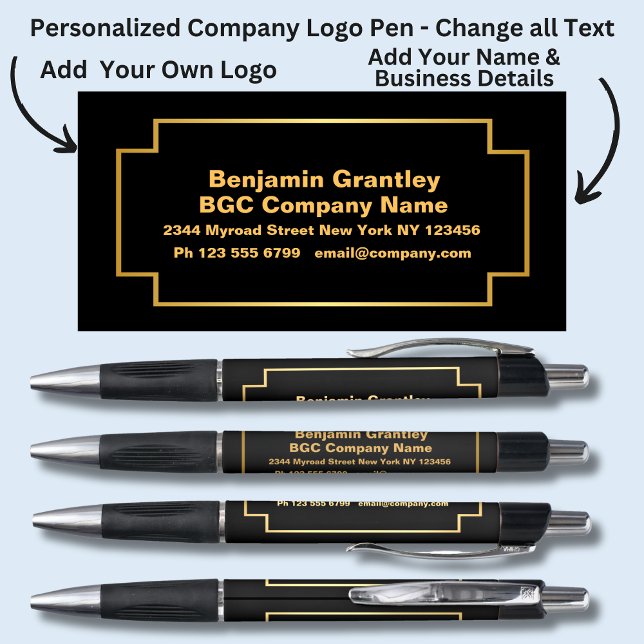 Company Details Name, Gold Orange Text, on Black, Pen (Creator Uploaded)
