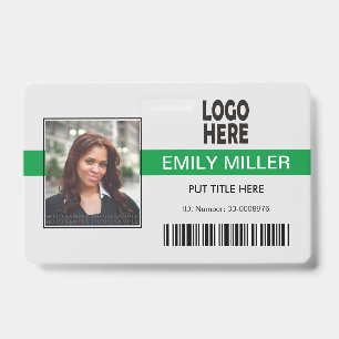 Company employee logo barcode green photo template badge
