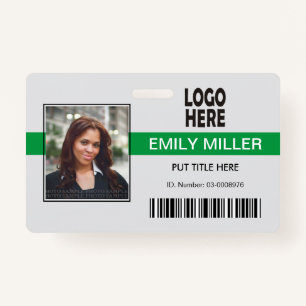 Company employee logo barcode green photo template badge