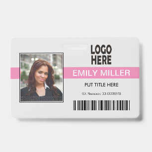Company employee logo, barcode pink photo template badge