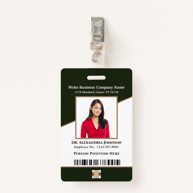 Company Employee Photo Name Barcode Logo ID Custom Badge (Front with Clip)