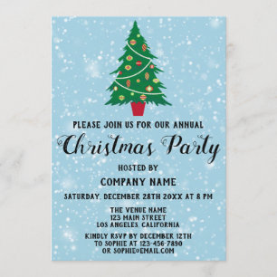 Company Holiday Christmas Party Tree Blue Snow Invitation