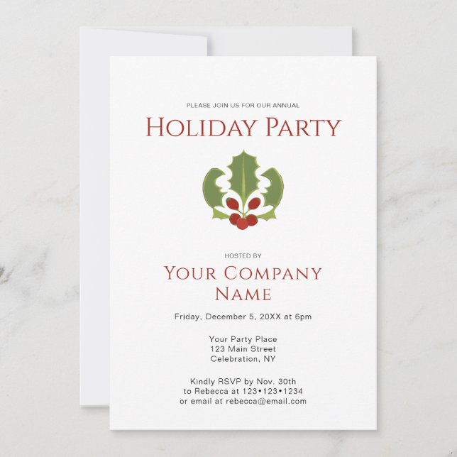 Company Holiday Party Holly Invitation (Front)