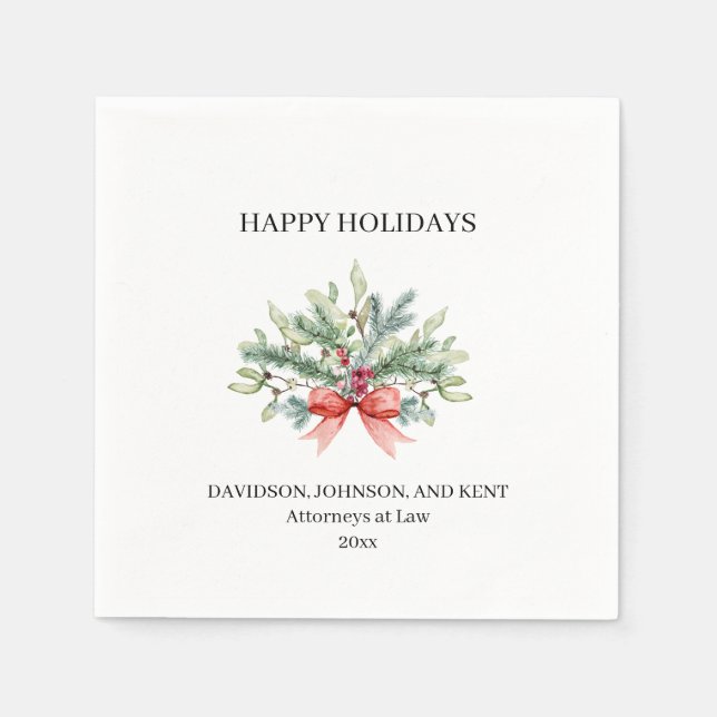 Company Holiday Watercolor Greenery Napkin (Front)
