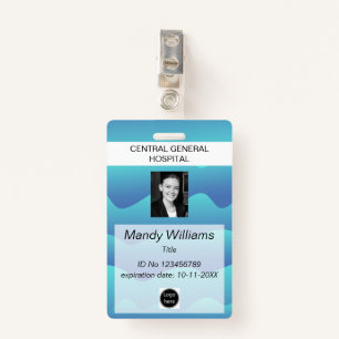 Company ID Employee photo logo blue wave name Badge