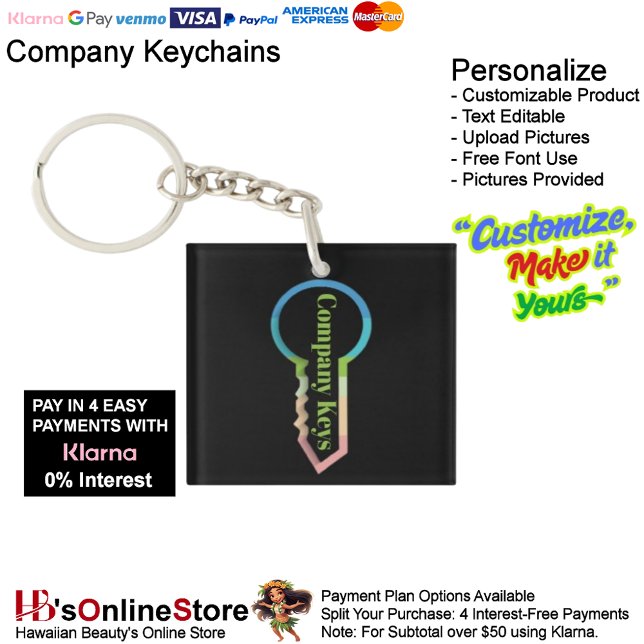 Company Keys Keychain Customizable Template 3 (Company Square Keys Keychain Customizable Template.)
