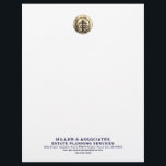 Company Letterhead with Gold Logo Navy Typography<br><div class="desc">Enhance your professional image with our sophisticated navy blue branded letterhead. The design showcases a gold logo emblem at the top that can be left as is or customized with your own image, beautifully combined with the company name and contact information in navy blue classic typography. This elegant letterhead is...</div>