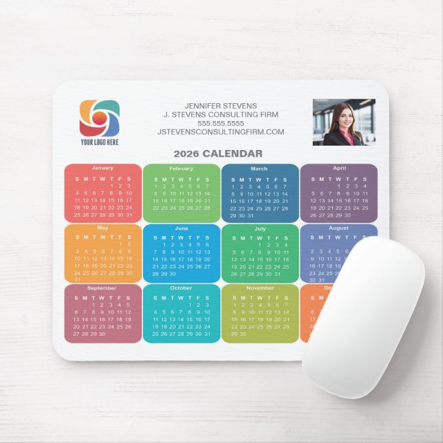 Company Logo 2026 Business Colourful Calendar Mouse Pad (With Mouse)
