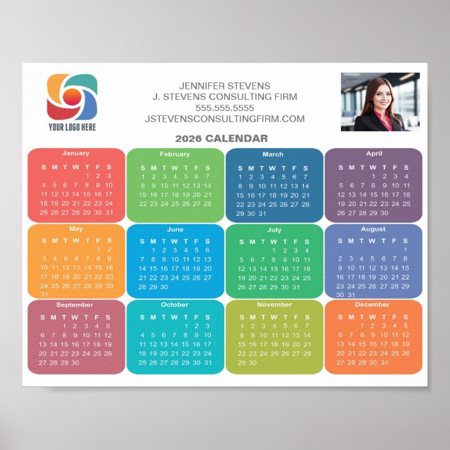 Company Logo 2026 Business Colourful Calendar Poster (Front)